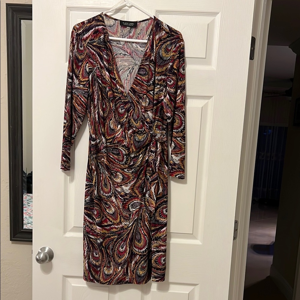 Black Label Red and Black Swirl Long Sleeve Dress